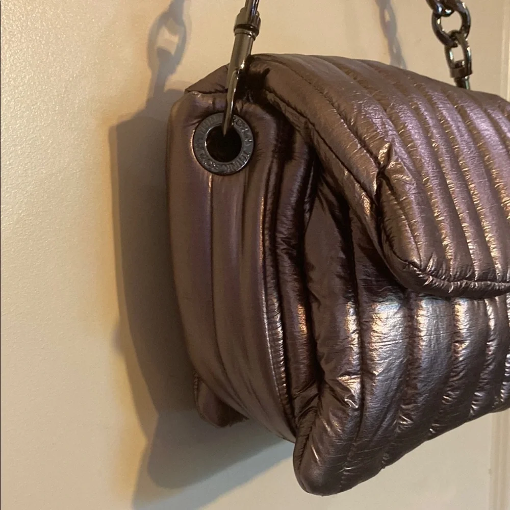 THINK ROYLN Silver Satchel with Chain Strap and Pleated Design